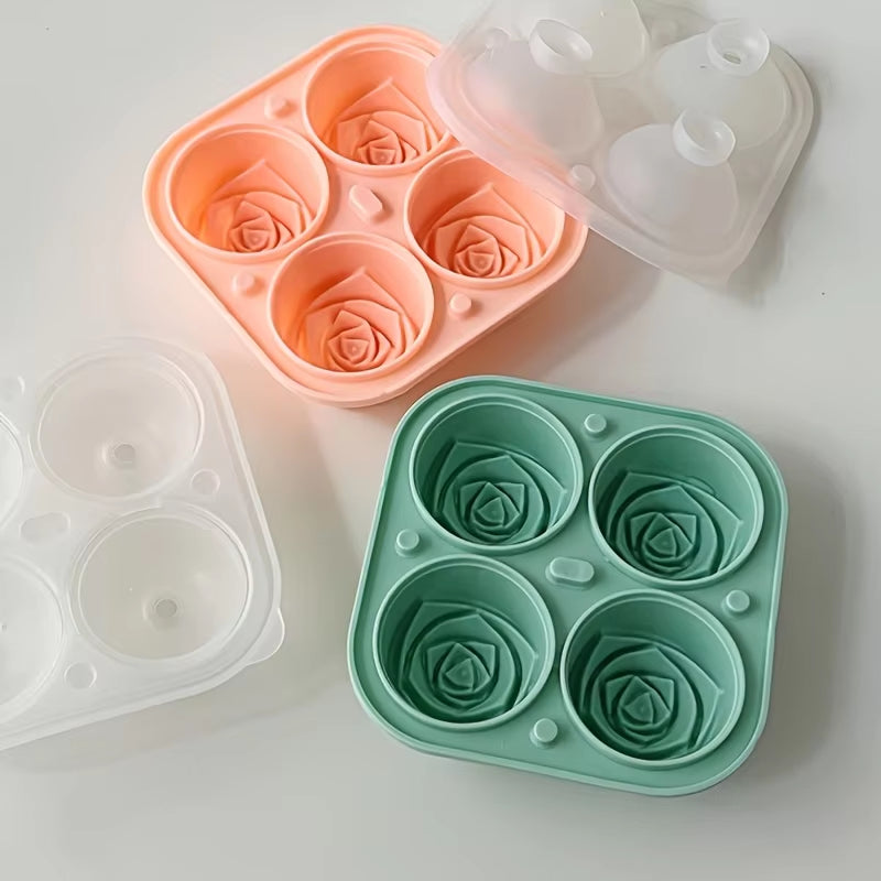 Elegant Rose Shaped Ice Cube Mold Reusable Silicone Icetray Flower Ice Ball Mold Food Grade for Effortless Dessert Summer Drinks