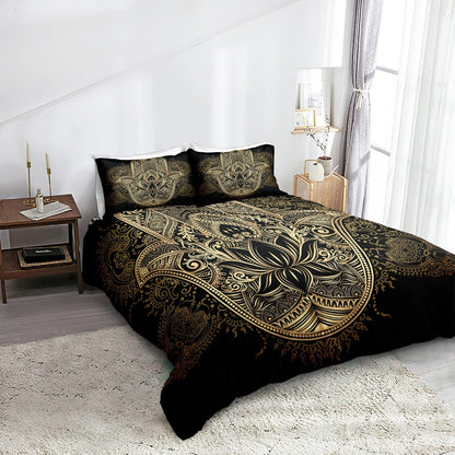 Black Gold Bedding Hamsa Hand Duvet Cover Set Golden Lucky Hand of Fatima Printed Bohemian Boys Girls Black Gold Bedding Sets Queen 1 Duvet Cover 2 Pillowcases (Hamsa Hand, Queen)