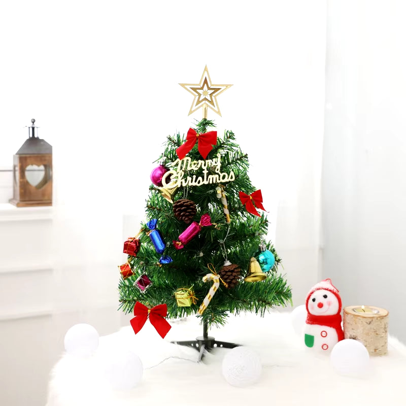 Tabletop Decorative Ornaments Handmade Household Party Decoration Christmas Pine Tree with Led String Lights 50Cm Mini Small