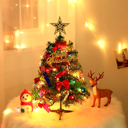 Tabletop Decorative Ornaments Handmade Household Party Decoration Christmas Pine Tree with Led String Lights 50Cm Mini Small